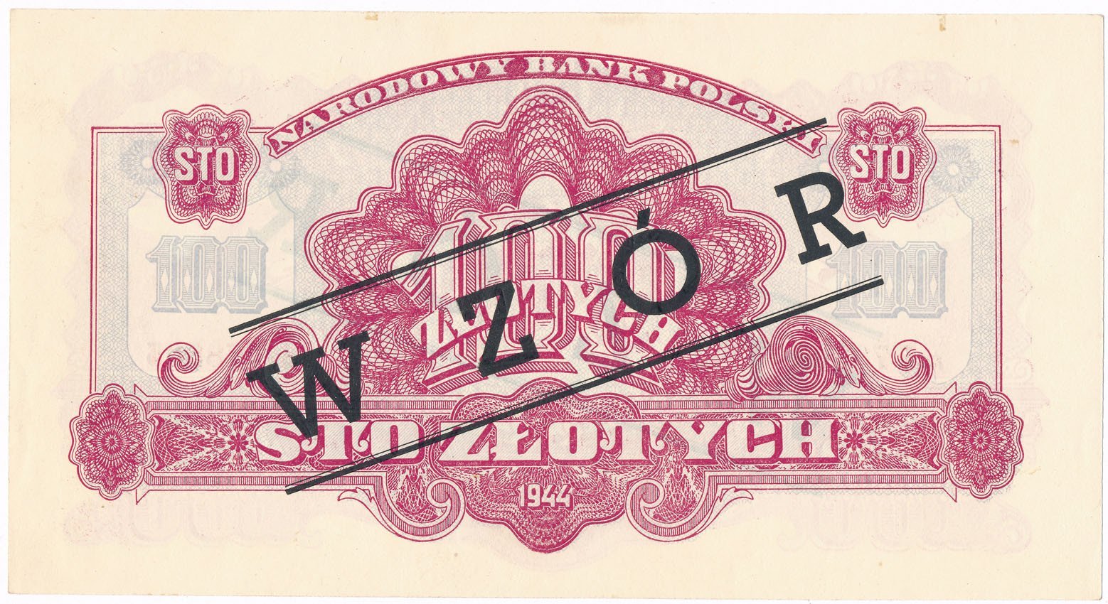 WZÓR. 100 złotych 1944 Czarny , RZADKOŚĆ (R5)
